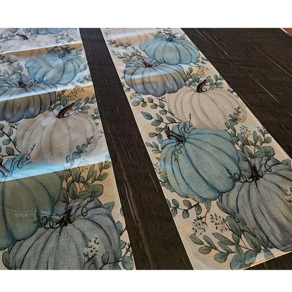 Long Table Runner Fall Decor Pumpkin Farmhouse Thanksgiving Home Decoration Teal - Picture 4 of 9